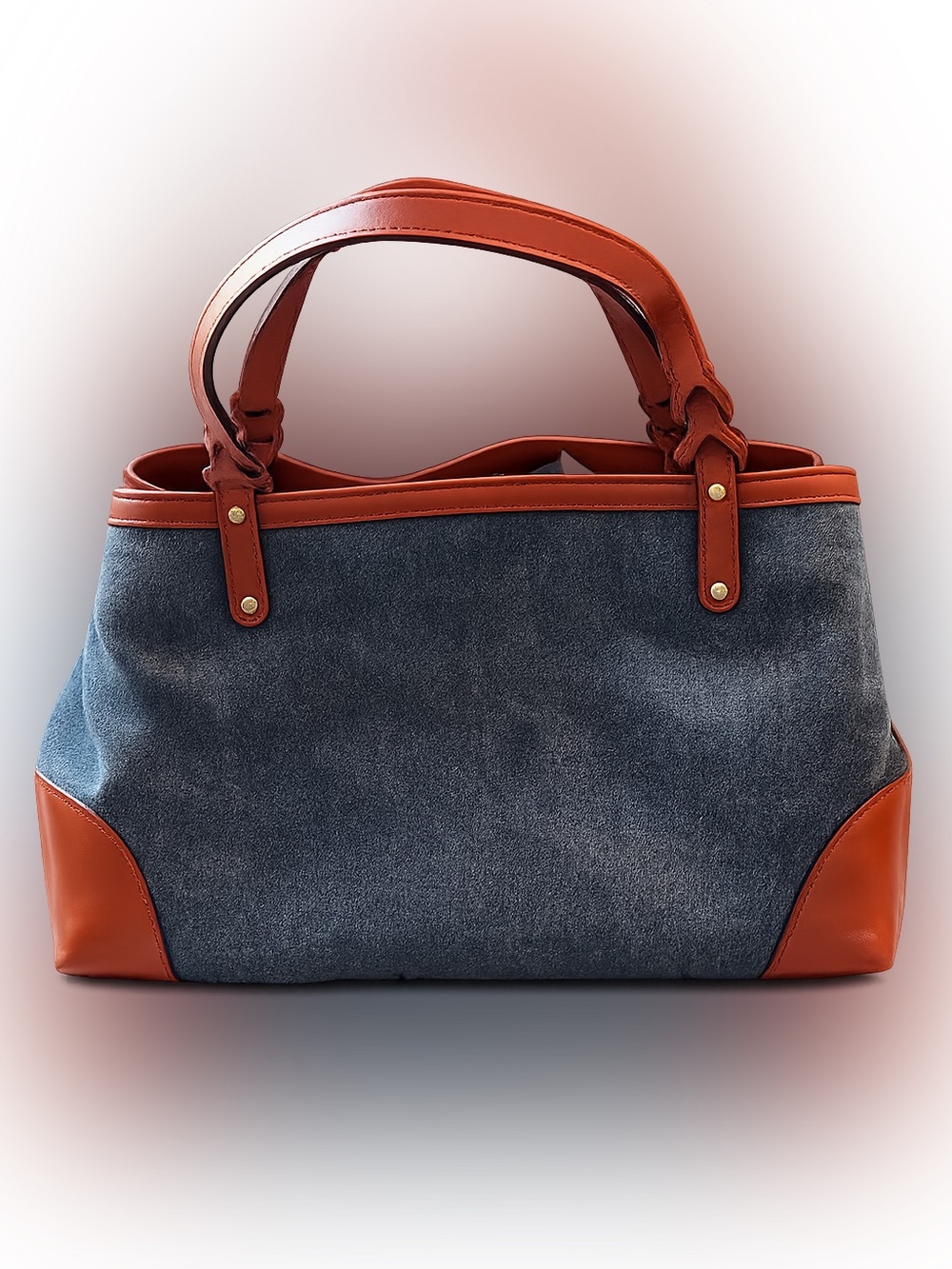 Gucci Blue Denim Tote with Orange Leather Trim - Picture 3 of 14